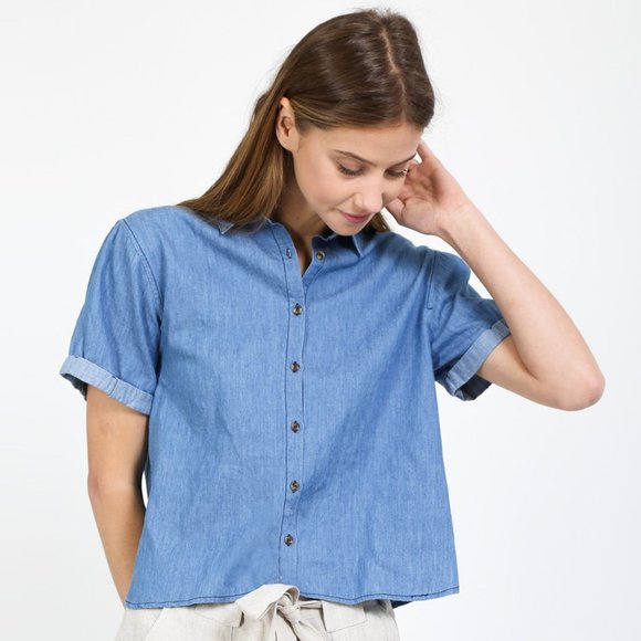 Denim Button Up Tee - Picture 1 of 4